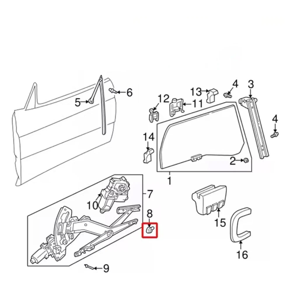 Front Door Power Window Regulator Guide Roller Clip for Saab 9-3, Volvo 850