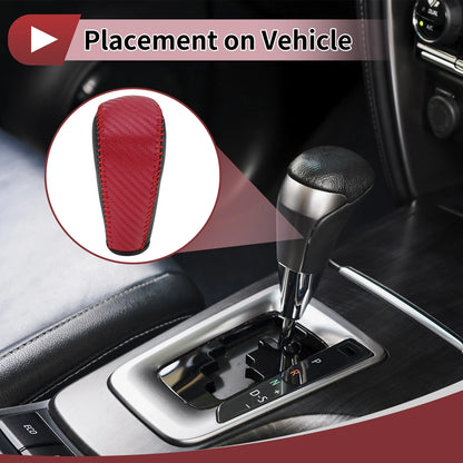 Car Gear Shift Knob Cover for BMW 3 Series E90 (2007-2013) - Black Red Faux Leather