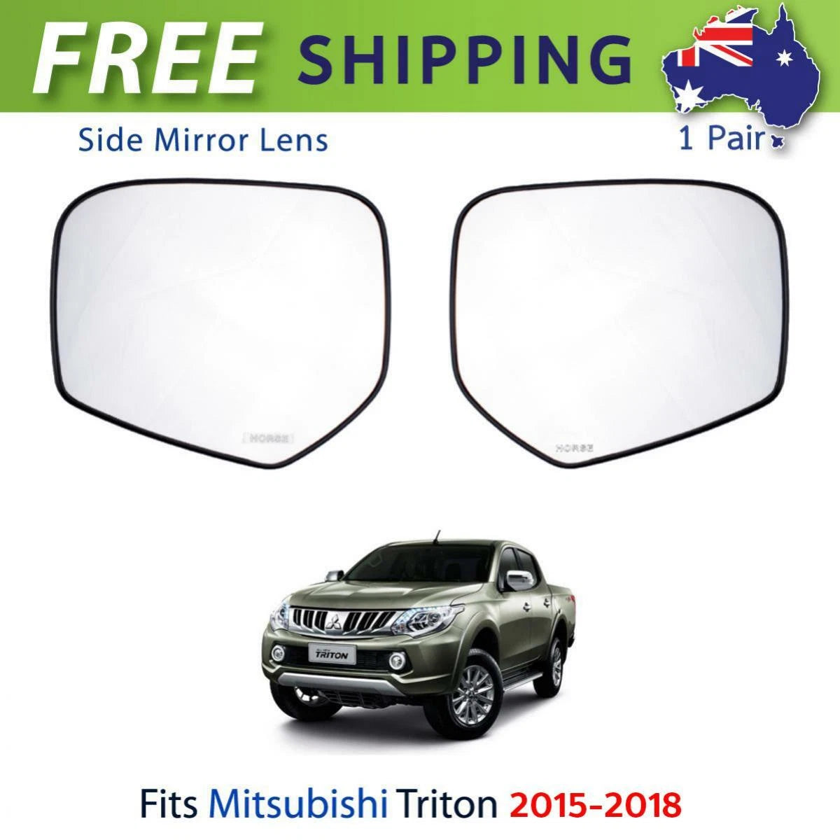 Side Mirror Glass Lens Rear View Pair Fits Mitsubishi Triton L200 Pickup 2015-18