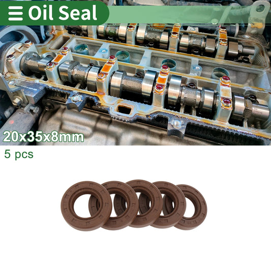 Oil Seal 20x35x8mm FKM Rubber High Pressure Brown 5 Pcs for Make Model
