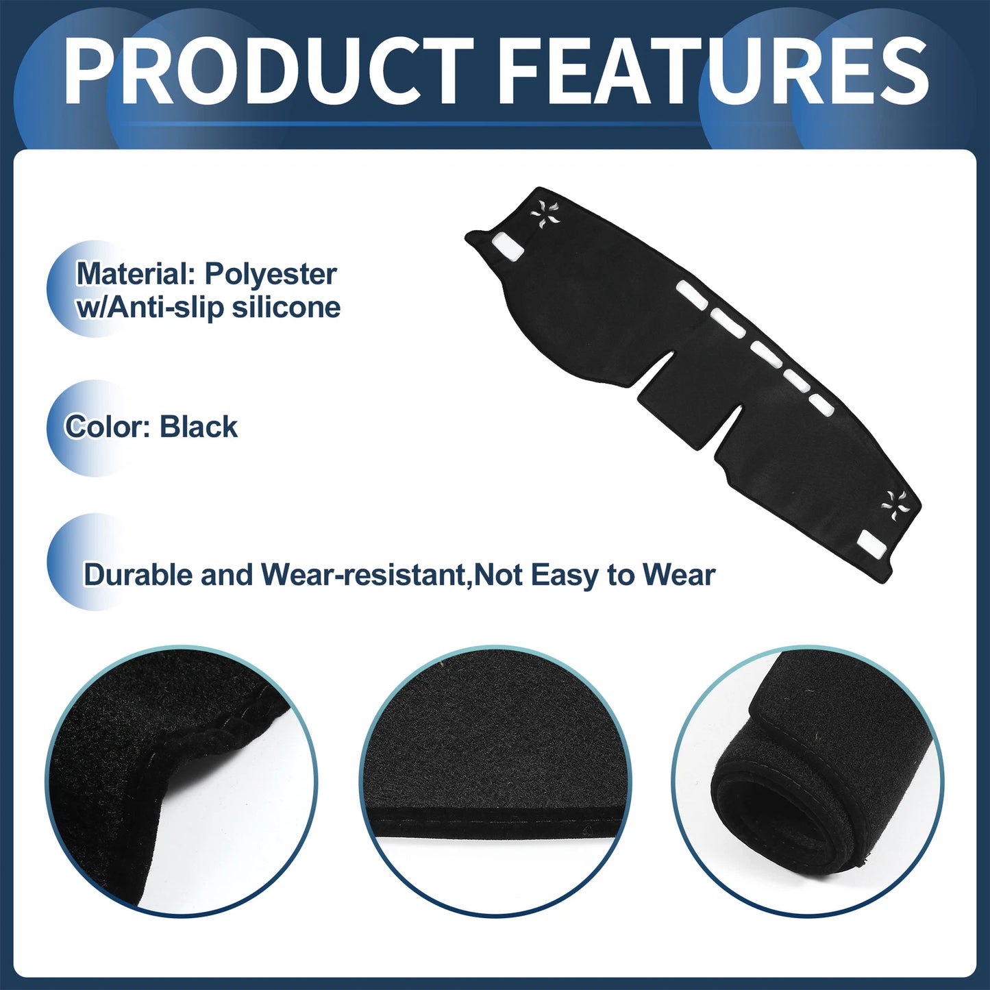 Dashboard Cover Mat for Toyota RAV4 (2020-2024) Sun Protector Pad Black 1 Set