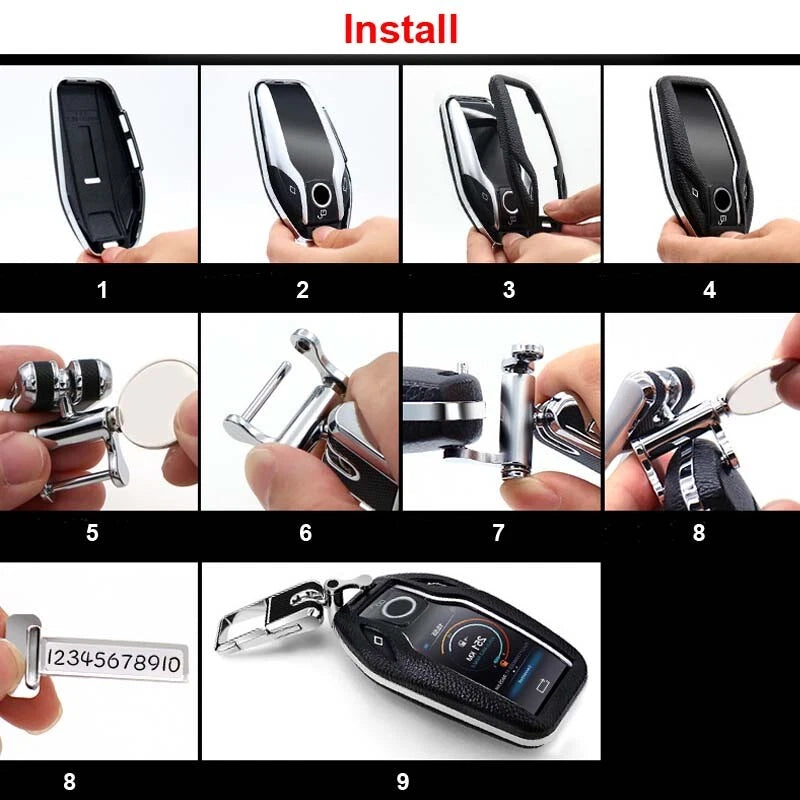 Leather Remote FOB Key Cover Keyless Case w Keychain for BMW 7 Series 2018