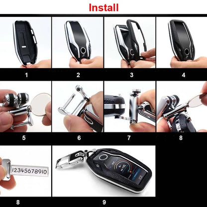 Leather Remote FOB Key Cover Keyless Case w Keychain for BMW 7 Series 2018