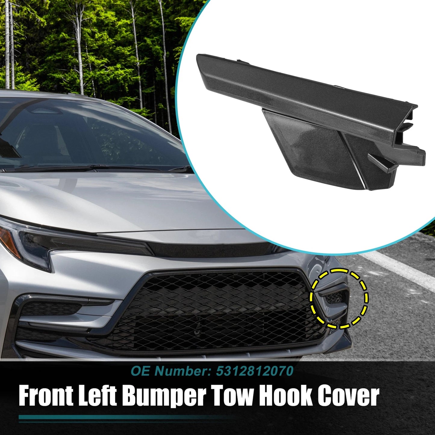 Front Left Bumper Tow Hook Cover for Toyota Corolla (2014-2019) Black
