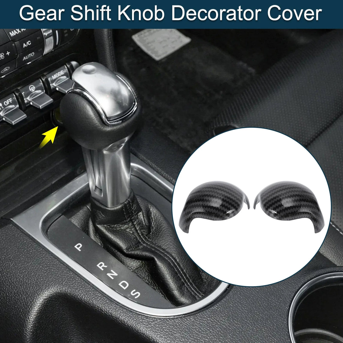 Carbon Fiber Black Gear Shift Knob Cover for Ford Mustang (2015-2023)