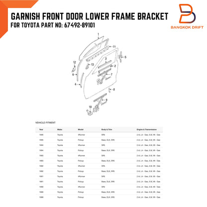 Front Door Lower Frame Bracket for Toyota Hilux, 4Runner (88-96)