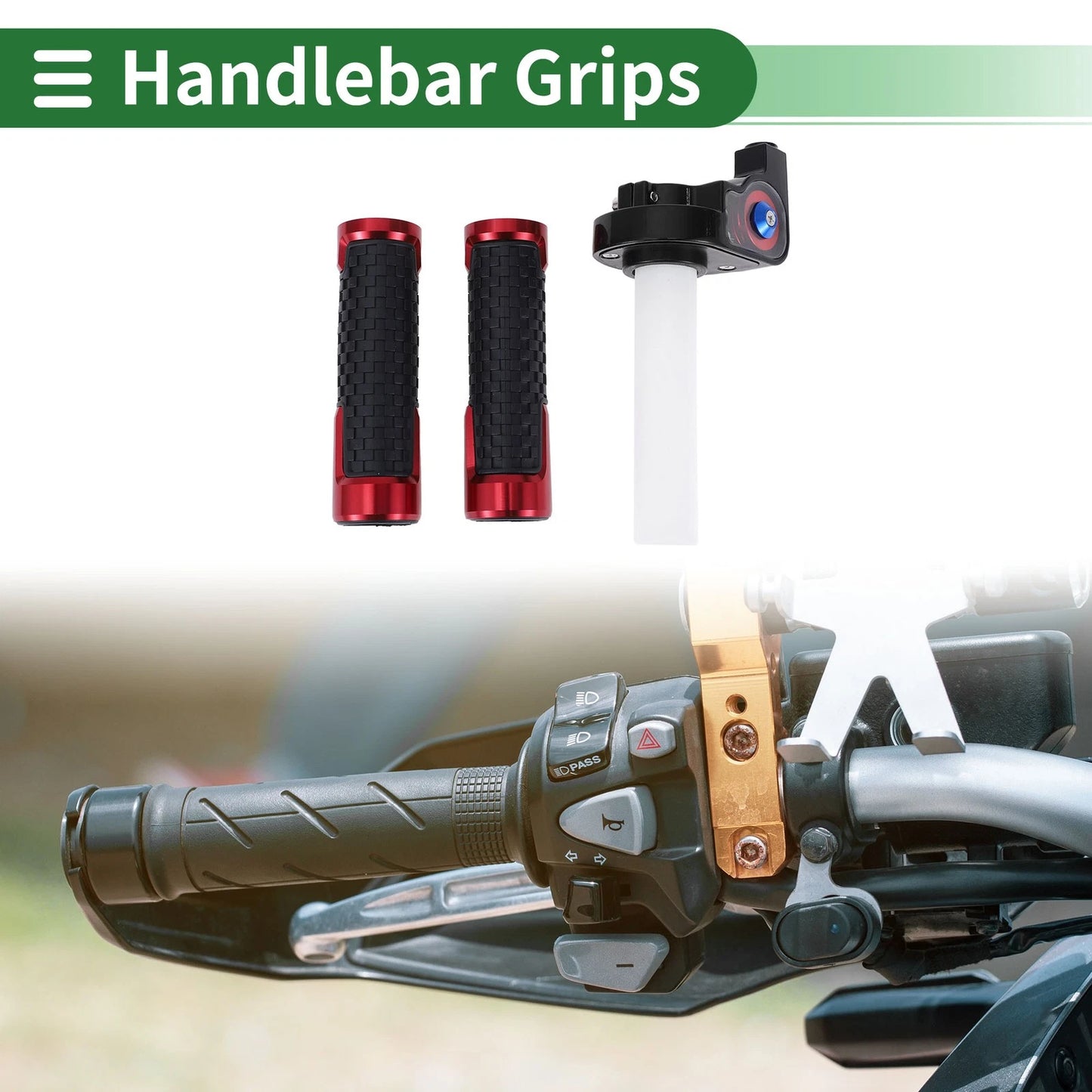 Hand Grips Cover Kit 7/8" Aluminum Alloy Rubber Red for Motorcycle