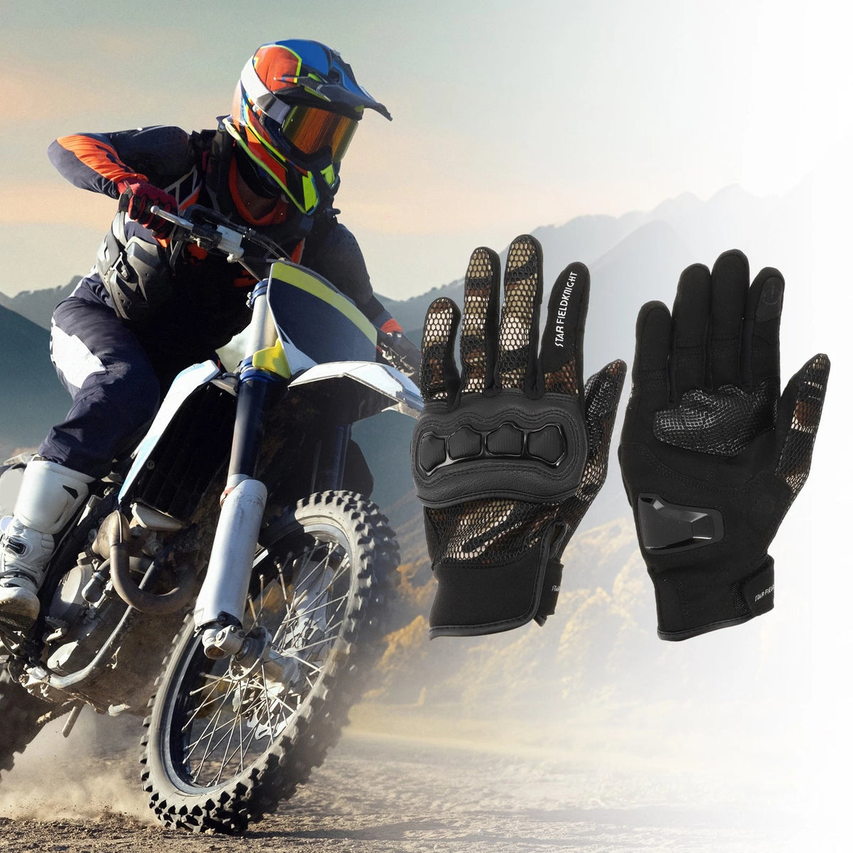Motorcycle Gloves Breathable Full Finger Leather Outdoor Gloves Brown 1 Pair