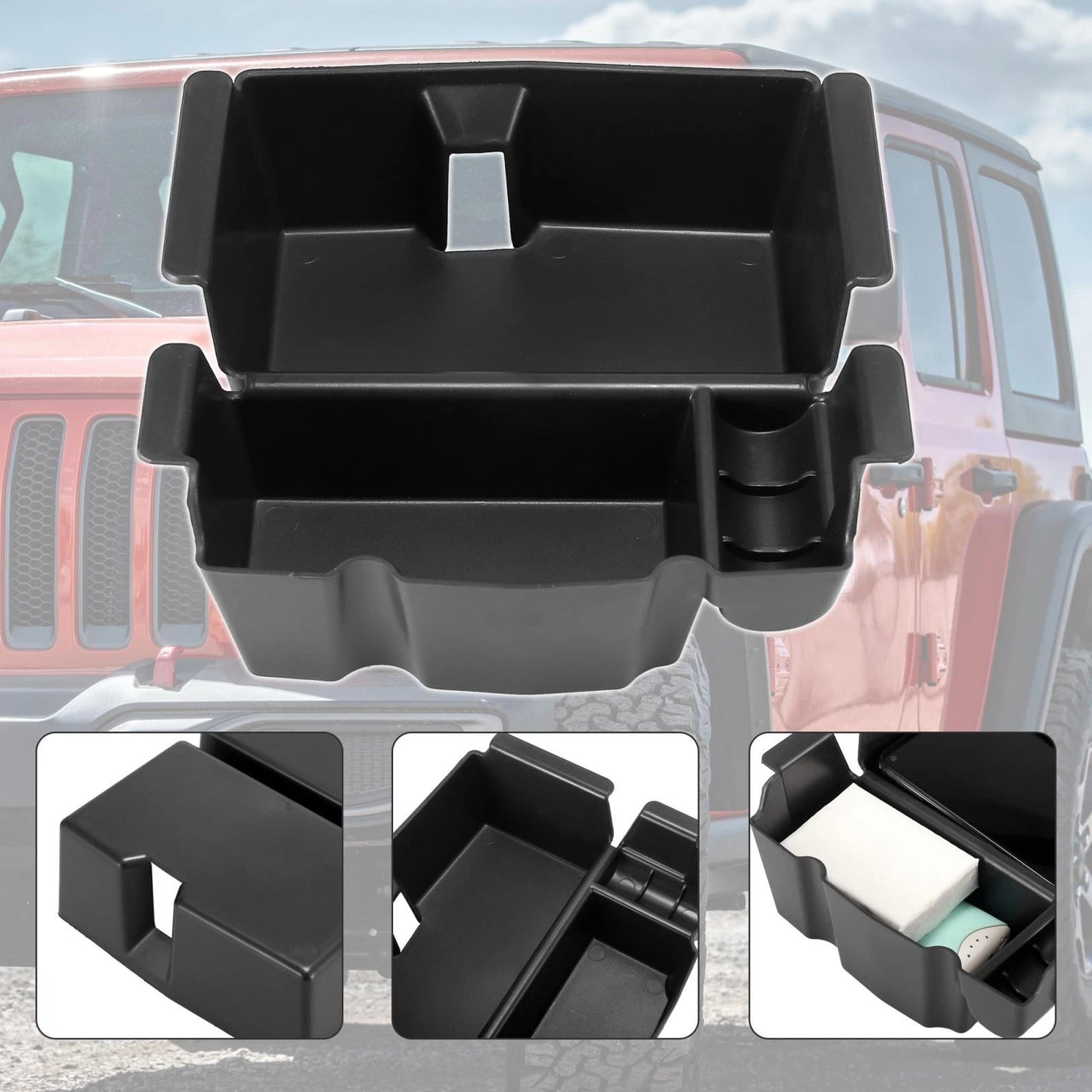 Car Center Console Organizer Armrest Box Insert Tray for Jeep Wrangler (2018-2021)