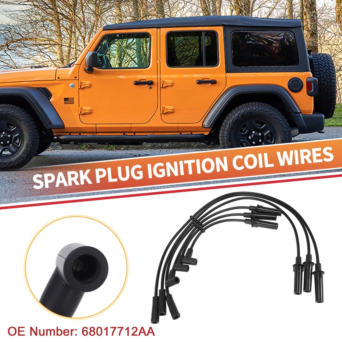 6 Pcs Spark Plug Wire Ignition Coil Cable for Jeep Wrangler (2018-2023)
