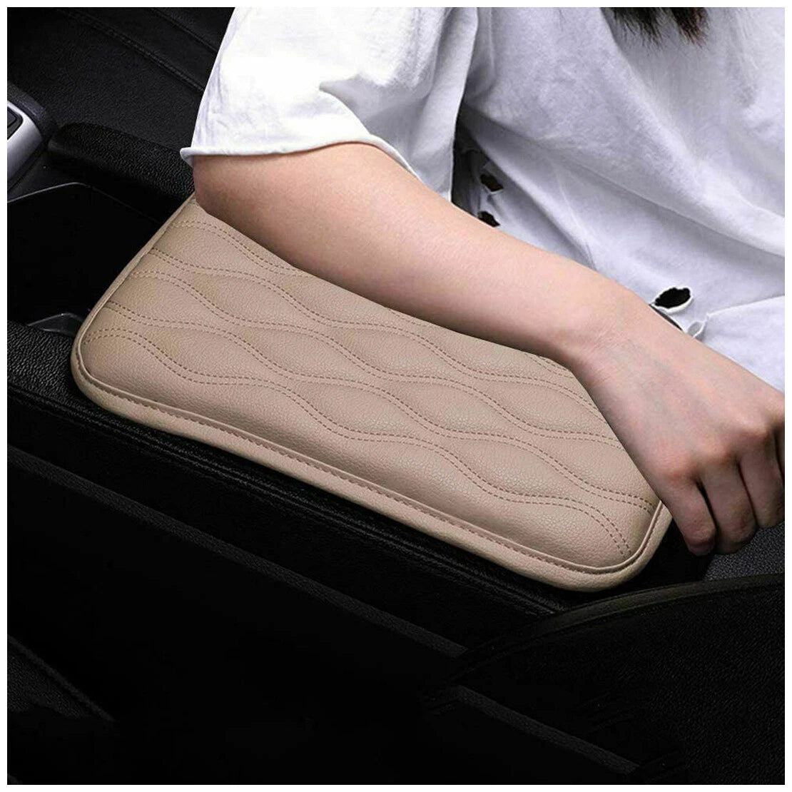 Beige Universal Car Armrest Pad Cover Center Console Cushion Mat