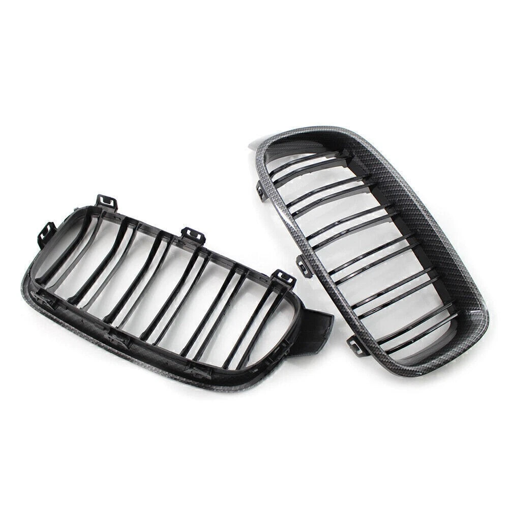 2 x Front Grille Kidney for BMW 3 Series F30 F31 Carbon Fiber Black (2012-2018)