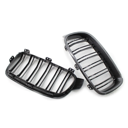 2 x Front Grille Kidney for BMW 3 Series F30 F31 Carbon Fiber Black (2012-2018)