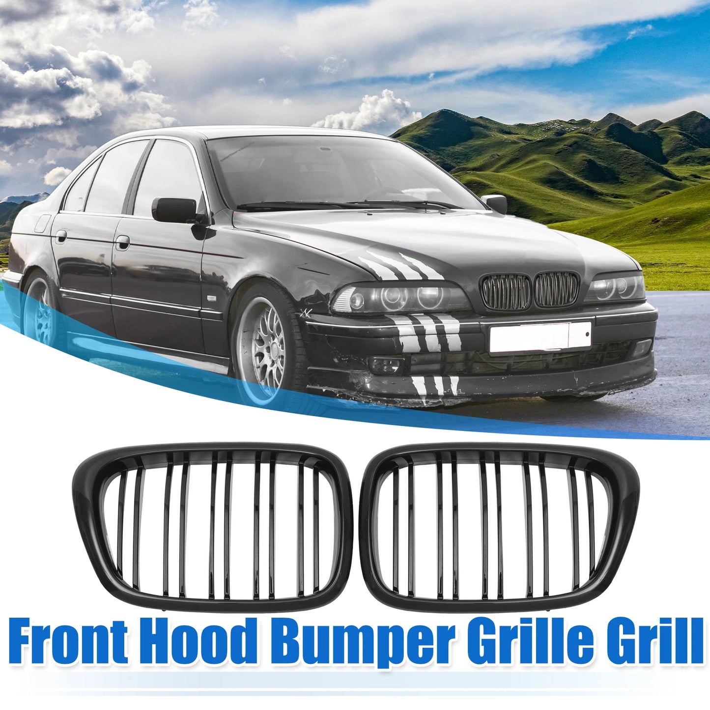 Front Hood Bumper Grille for BMW 525i 530i E39 (2001-2003) - Black