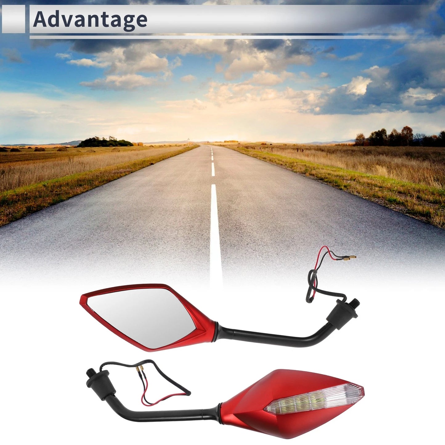 M10 Handlebar Mirrors for Motorcycle Rear View Black Red Iron Plastic 1 Set