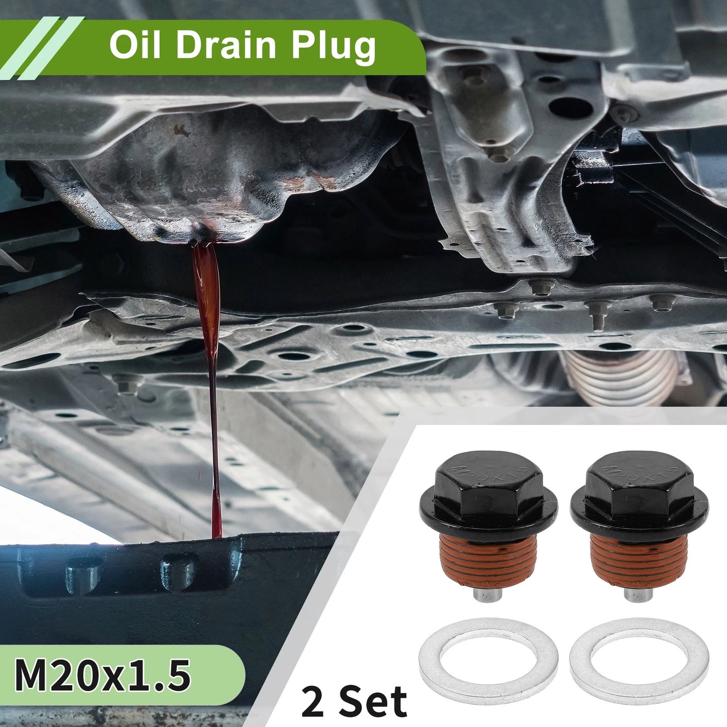 2 x Set M20x1.5 Aluminum Oil Drain Plug W/ Gasket for Car/Motorcycle Black Red