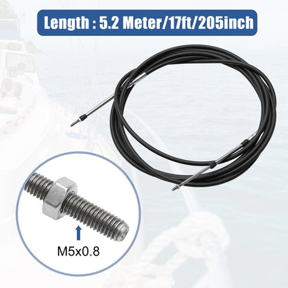 2pcs / 17ft / Marine Throttle Shift Control Box Cable Black for Universal