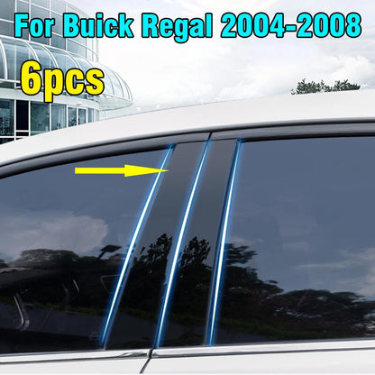 6PCS Glossy Black Window Pillar Posts Trim Cover for Buick Regal (2004–2008)