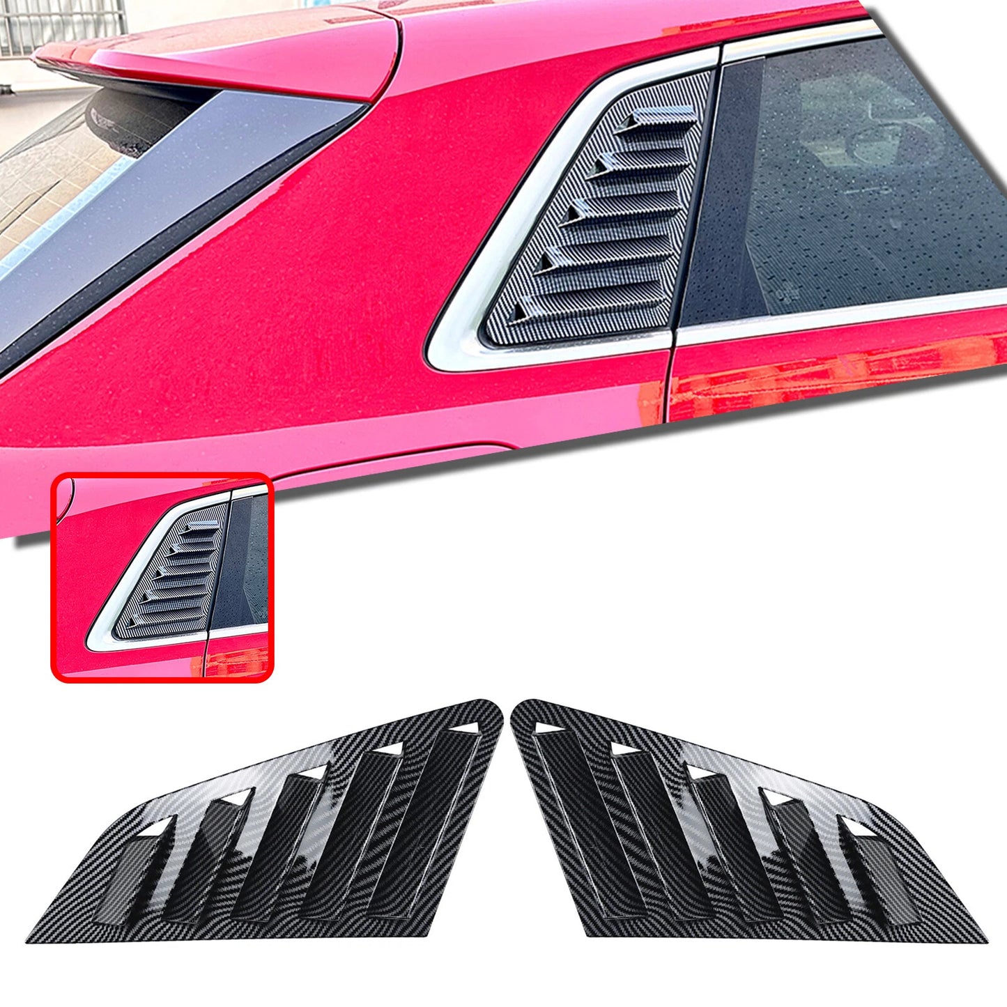2 x Carbon Look Rear Side Window Louvers for Audi A3 S3 (2021-2024)