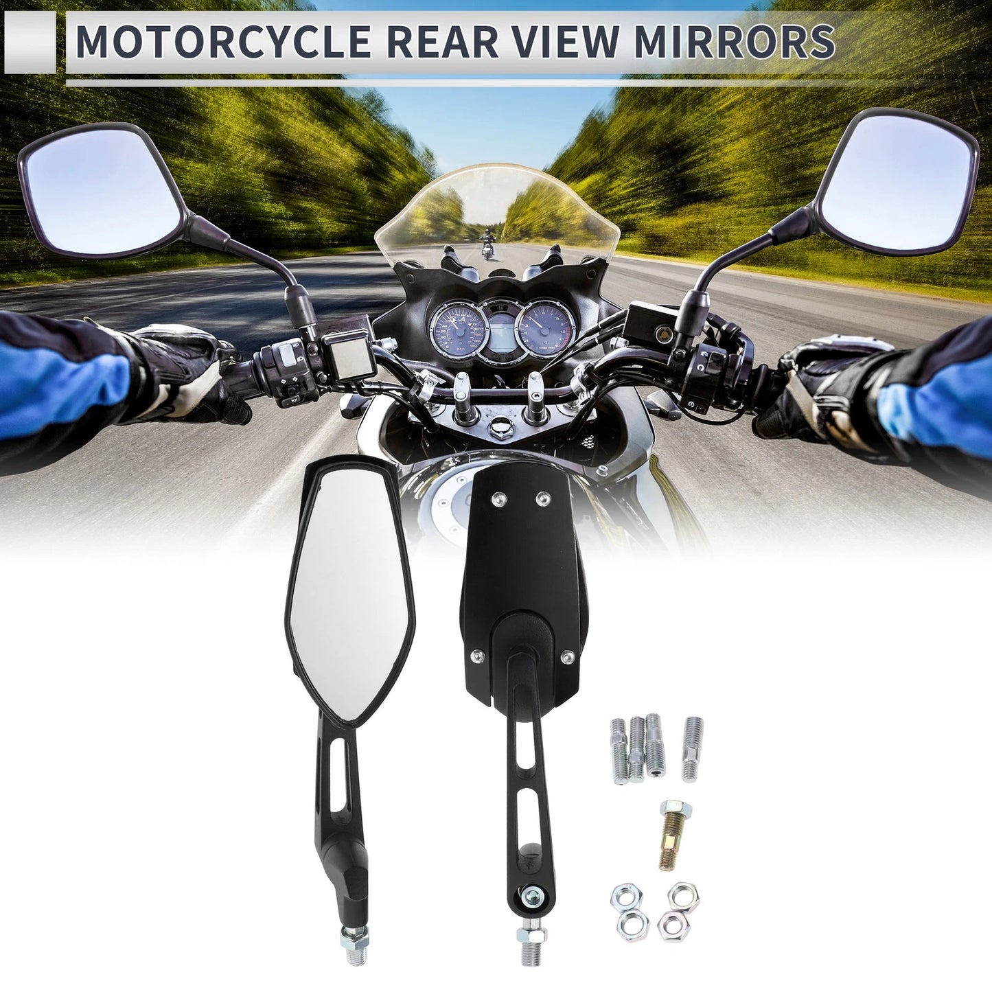 M8/M10 Rear View Mirror Handlebar Mirrors Black Aluminum Plastic for Motorcycle
