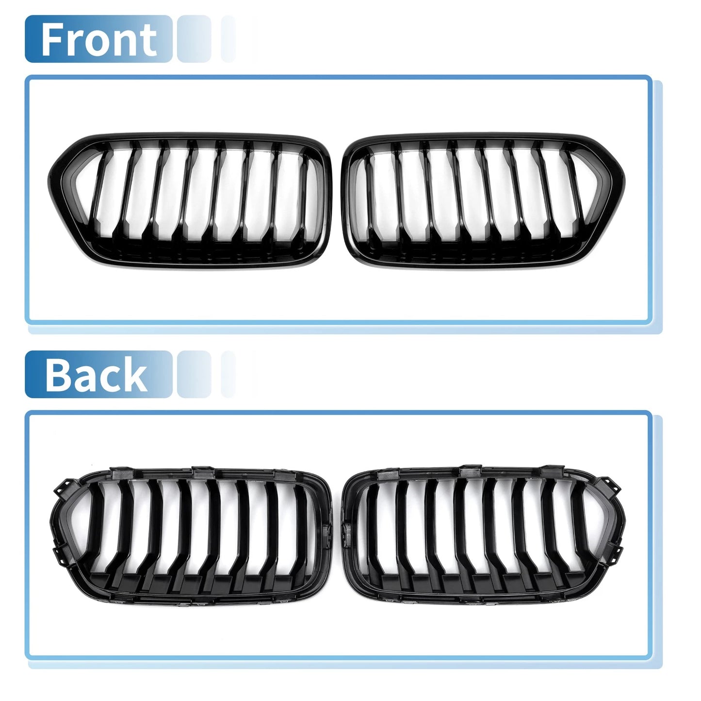 Front Upper Bumper Grille for BMW X2 F39 2017-2023 Gloss Black 2 x Grilles