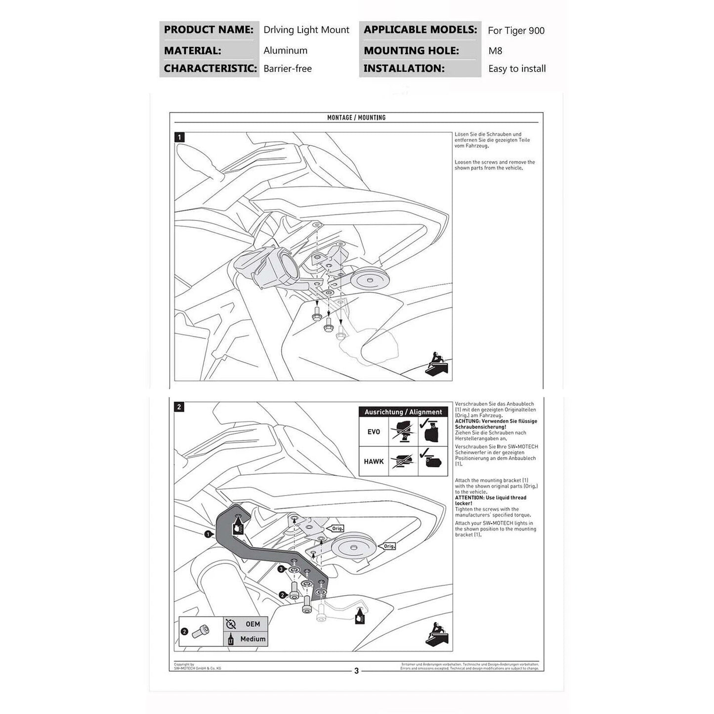 Fog Light Bracket for Triumph Tiger 900 (2020-2023)