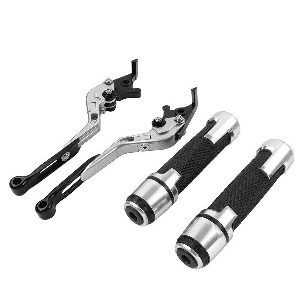 Silver Extendable Brake Clutch Levers & Handlebar Grips for Suzuki GSXR750