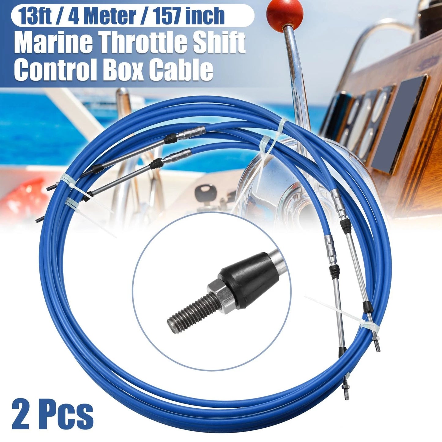 2 x / 13ft / Marine Type Shift Remote Control Box Cable for Yamaha Blue