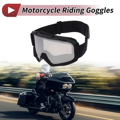 1 Pc Motorcycle Riding Goggles Silver Tone Lens Black Frame PC TPU