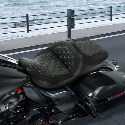 Driver Passenger Seat for Harley Touring Road Street Glide (2009-2023) Black Green
