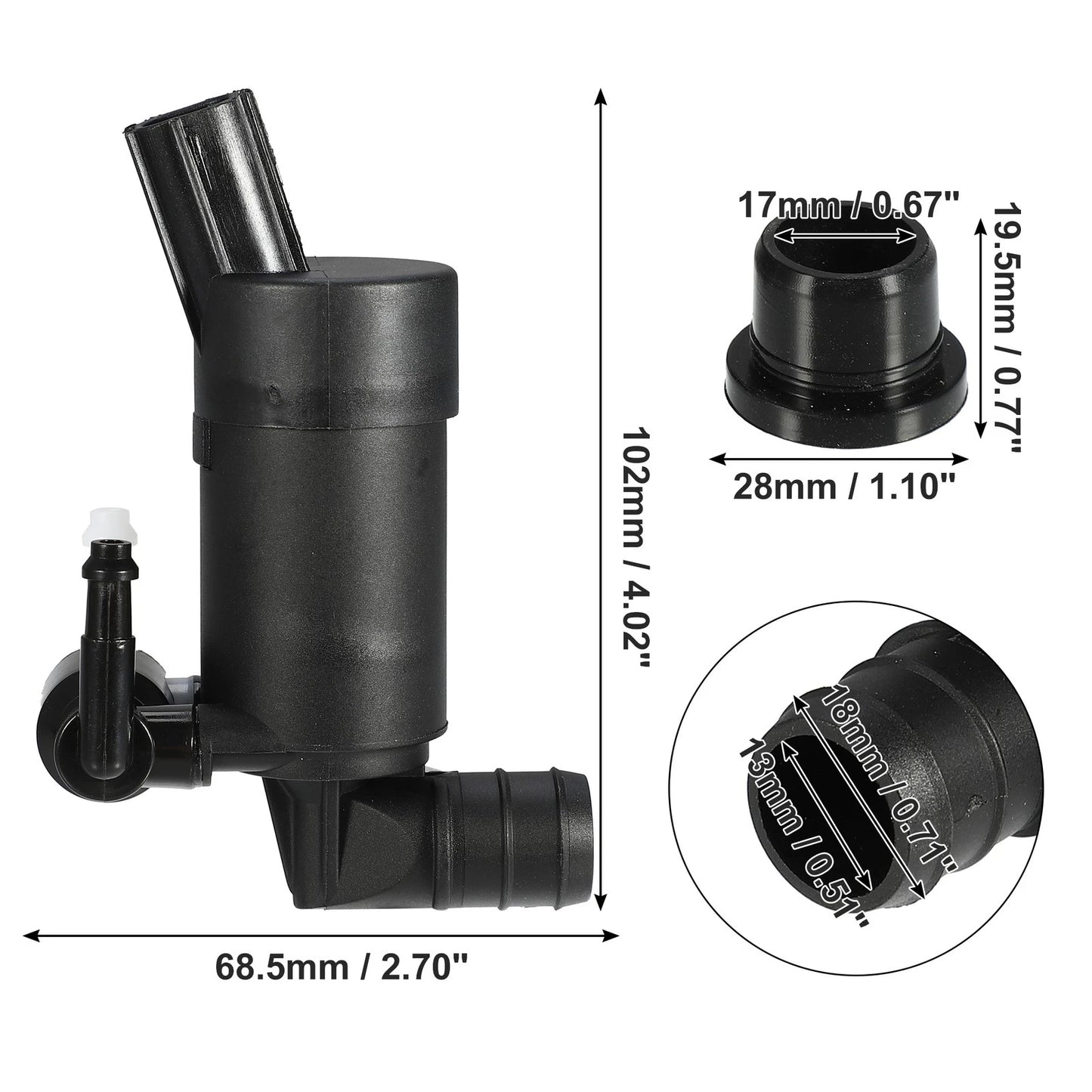 Windshield Washer Motor Pump for Ford Focus (2012-2018) - Black 1 x Unit