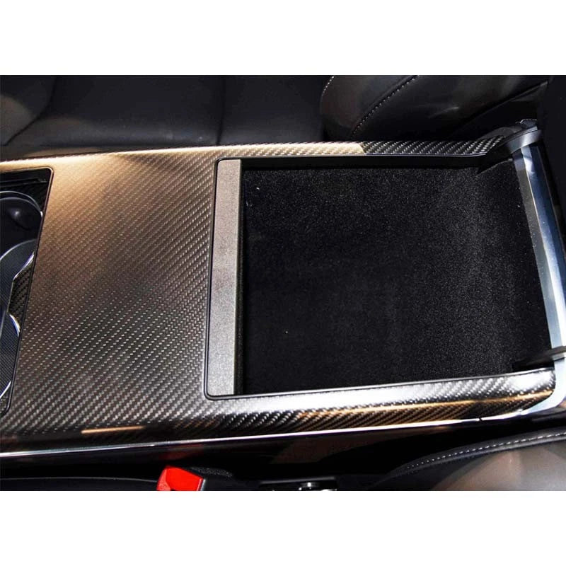 100% Carbon Fiber Console Cup Panel Cover Trim Matte for Tesla Model S X 2021+