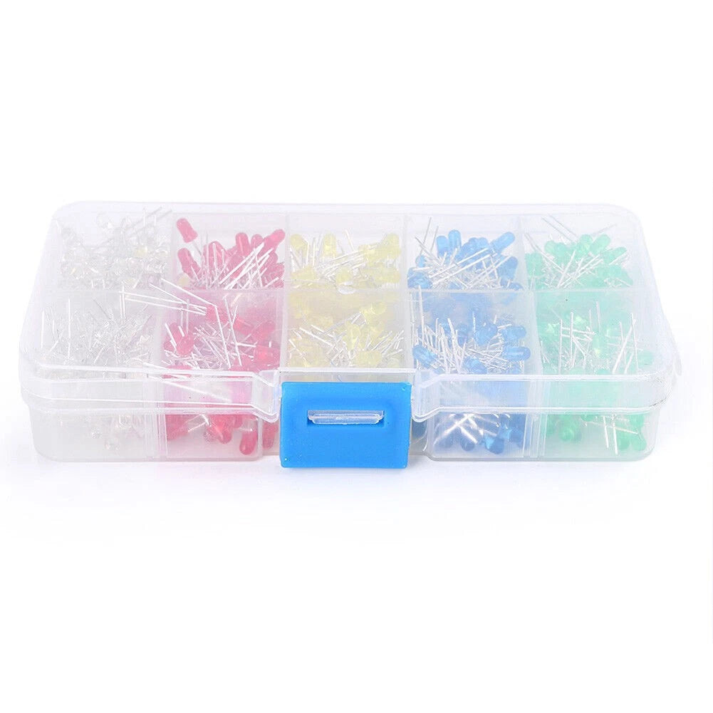 500 x 3mm LED Light Assortment Kit for DIY Projects - White, Yellow, Red, Blue, Green