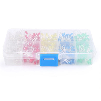 500 x 3mm LED Light Assortment Kit for DIY Projects - White, Yellow, Red, Blue, Green