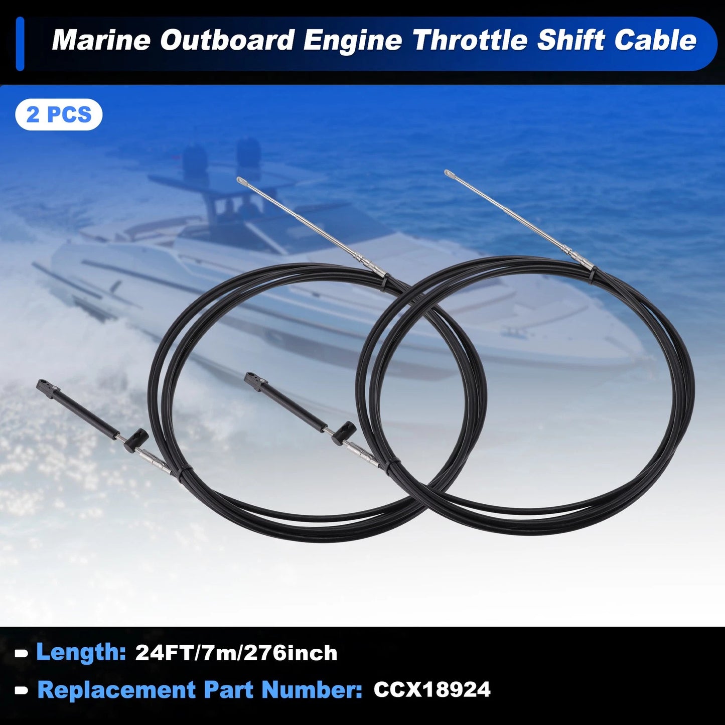 2 x Boat Throttle Shift Control Cable Outboard Remote Cable Black