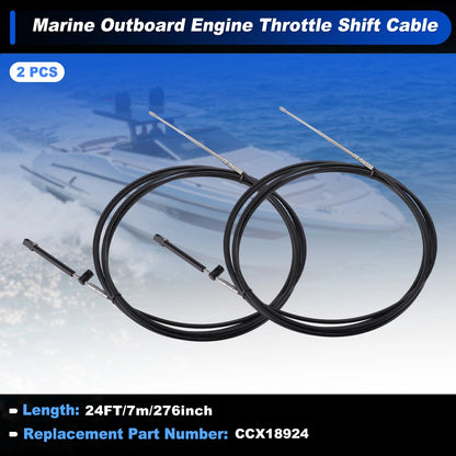 2 x Boat Throttle Shift Control Cable Outboard Remote Cable Black