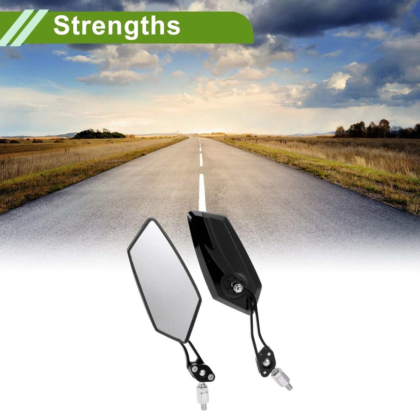 M8/M10 Rear View Mirror Polygonal Shape Black Aluminum for Motorcycle