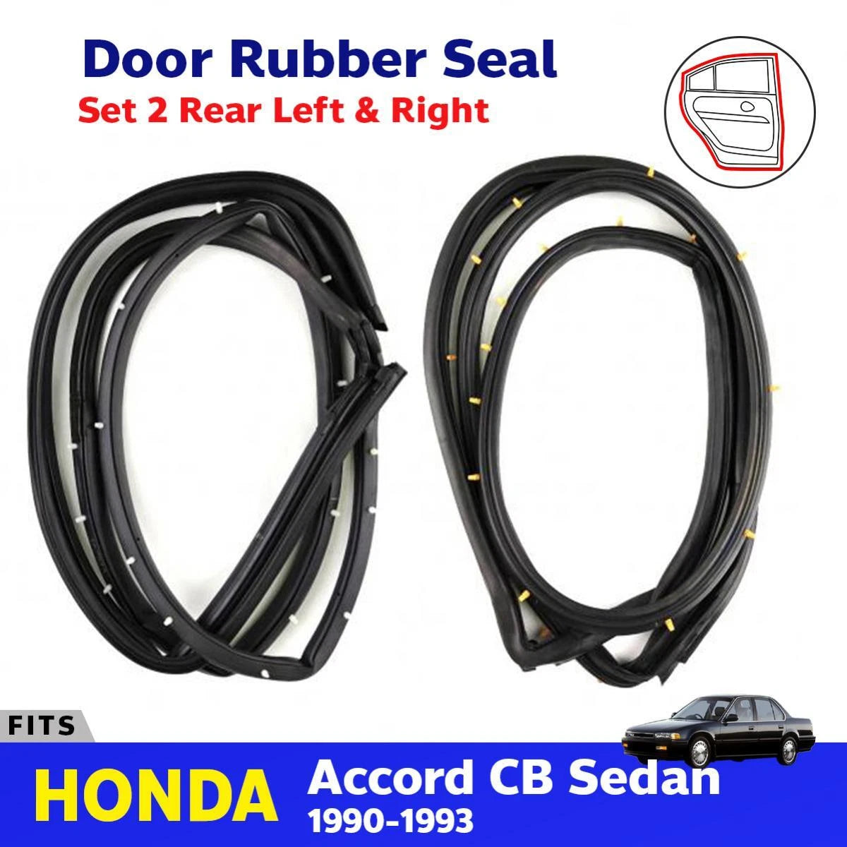 Door Rubber Seal Weatherstrip Rear L+R Fits Honda Accord CB 4D Sedan 1990-93 D05