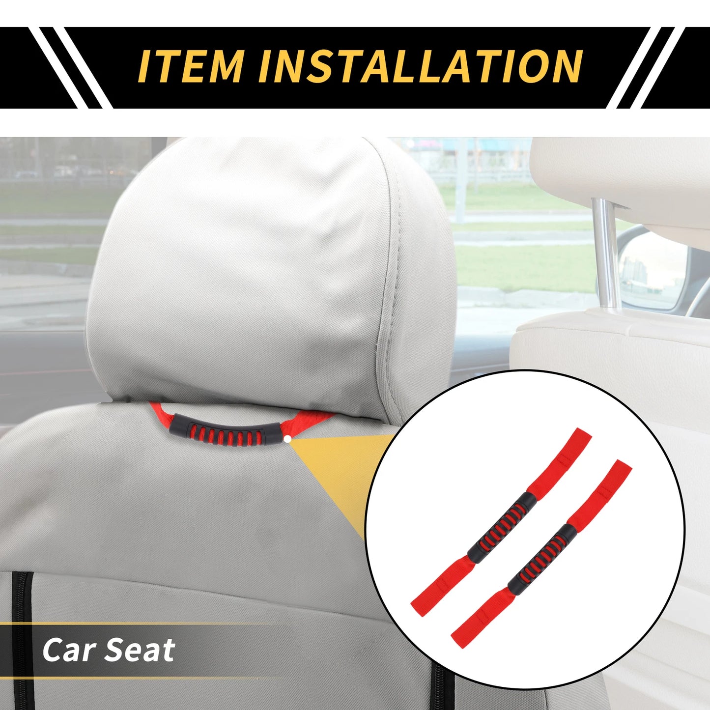 2 x Headrest Grab Handles for Jeep Wrangler (2018-2023) - Red Grab Handle
