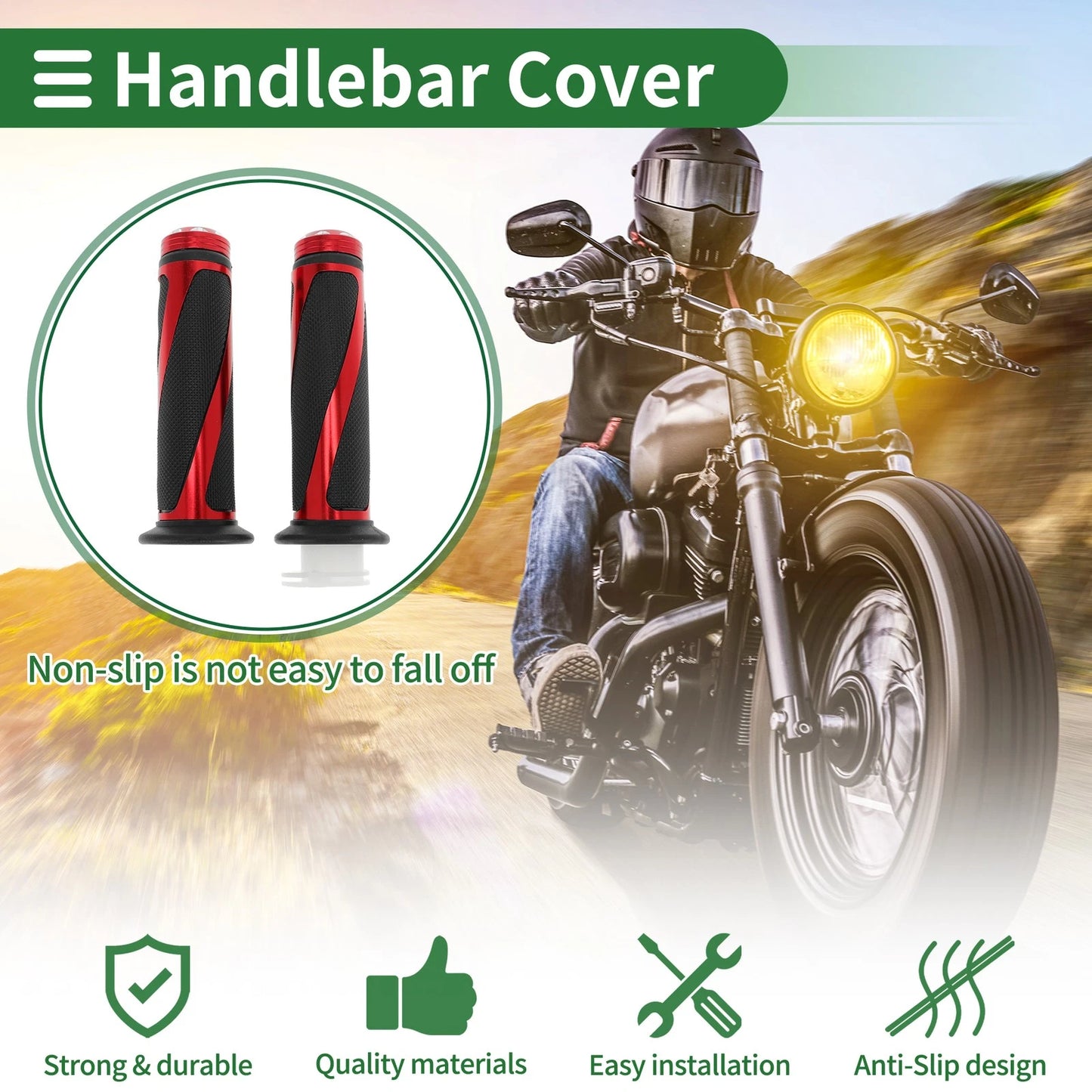 7/8" 22mm Hand Grips Cover Kit Handlebar Red for Motorcycle