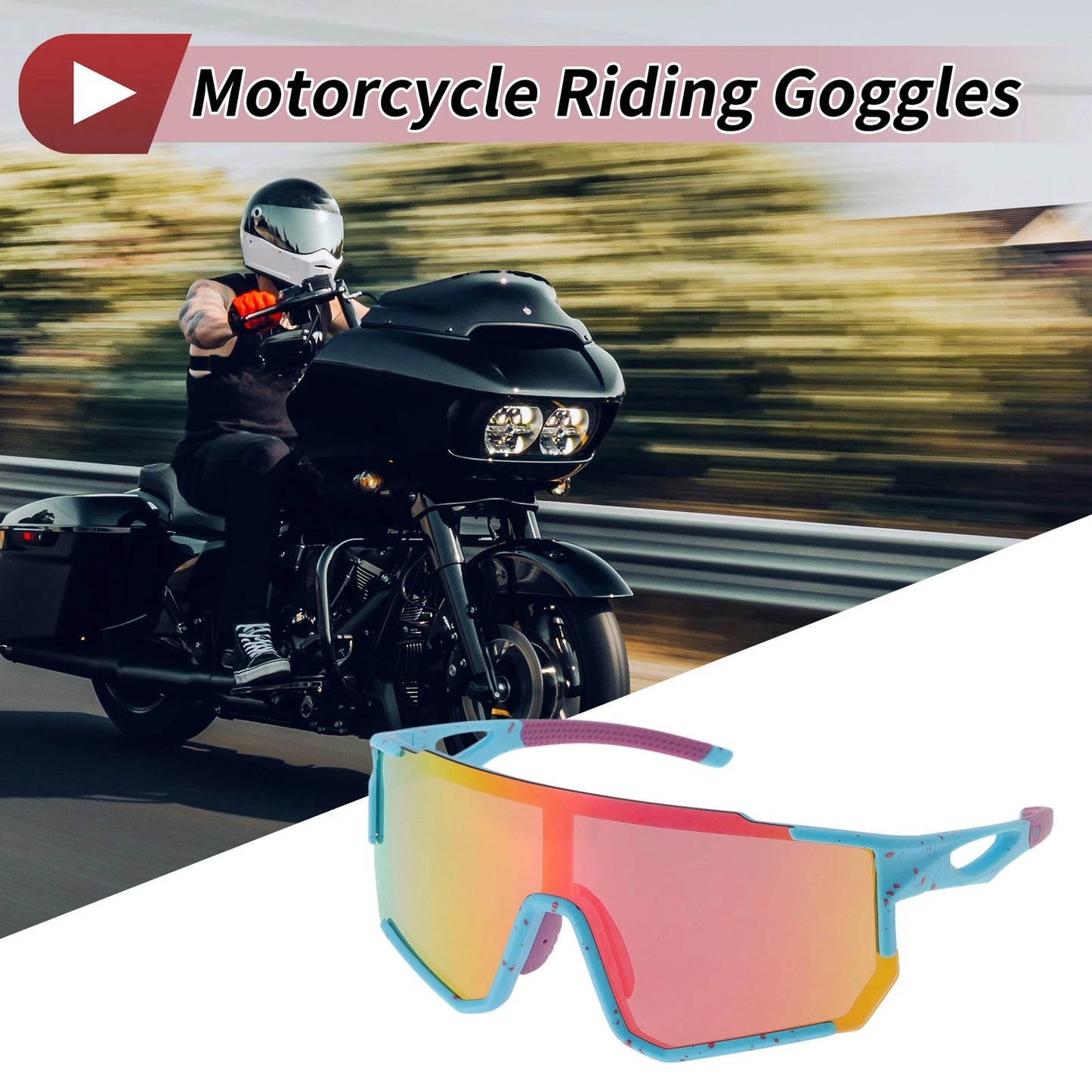 Riding Goggles Colorful Lens Blue Red Frame UV400 for Motorcycle