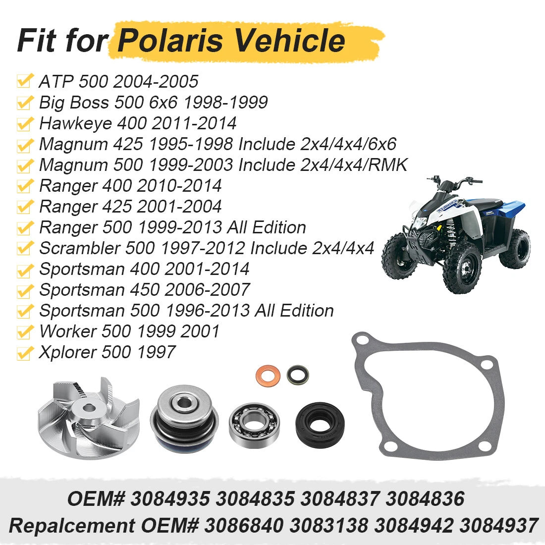Water Pump / Aluminum Impeller Bearing Seal Gasket for Polaris Ranger 500