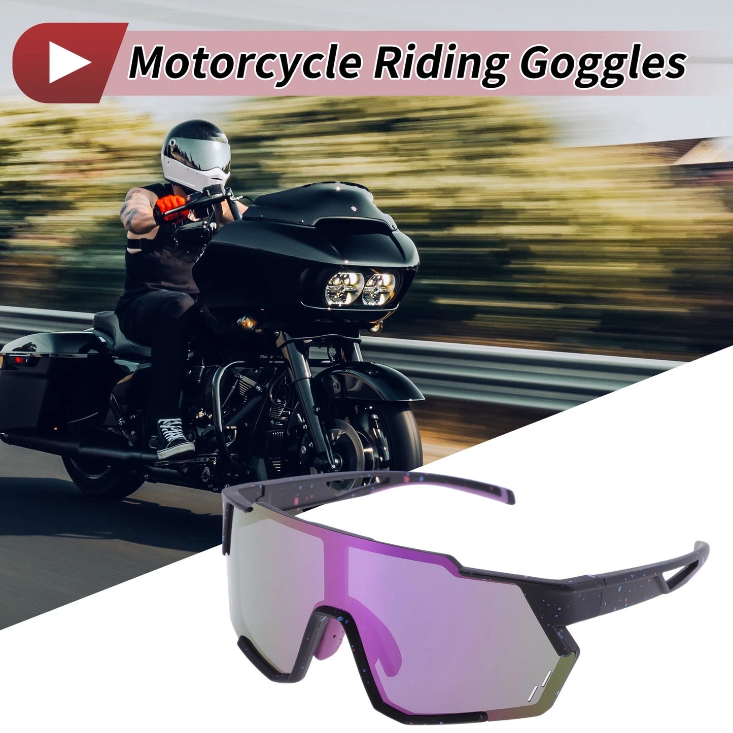 Motorcycle Riding Goggles Purple Lens Black Frame Sunglasses