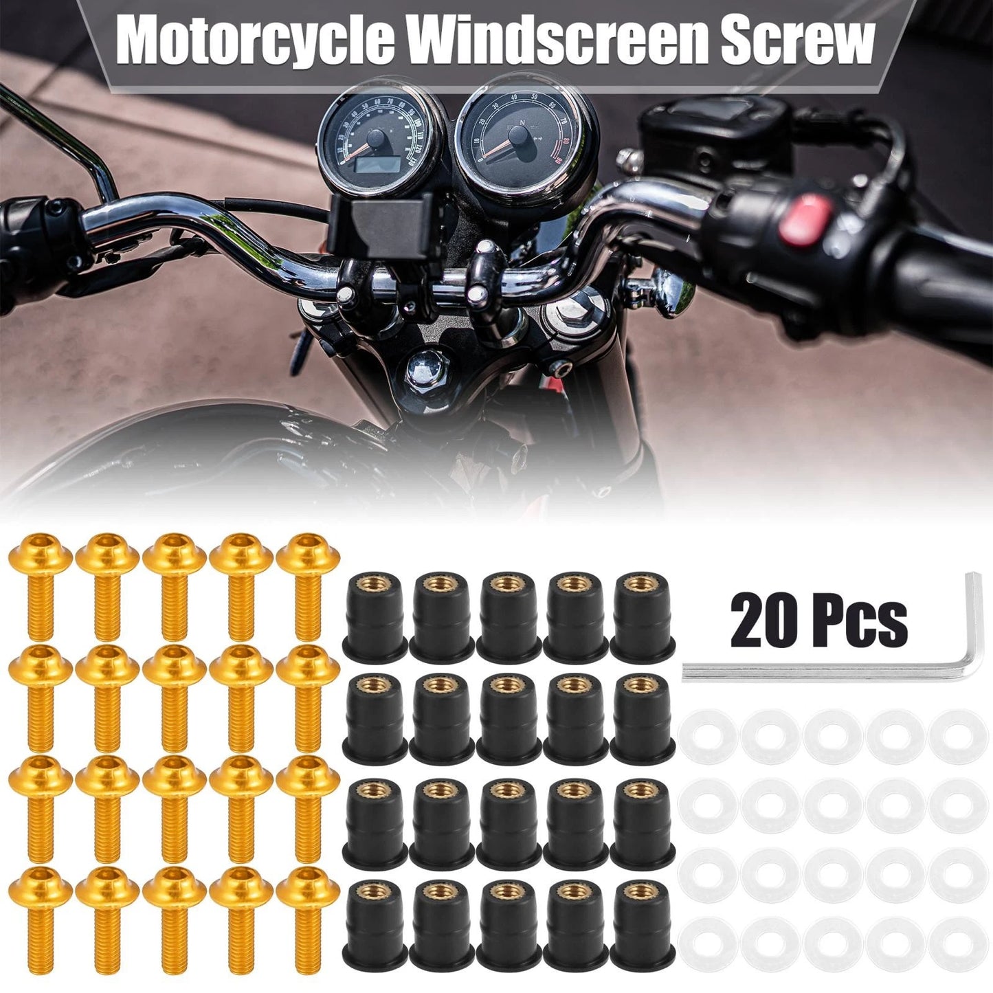 20 x M5 5mm Windscreen Screws Fairing Windscreen Screws Gold Tone for Motorcycle