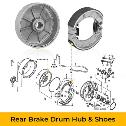 Rear Brake Drum Hub & Shoes for Honda Foreman 500 (2005–2013)