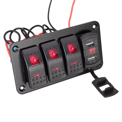 3 Gang Rocker Toggle Switch Panel Dual USB Port for RV Car Marine (2010-2023)
