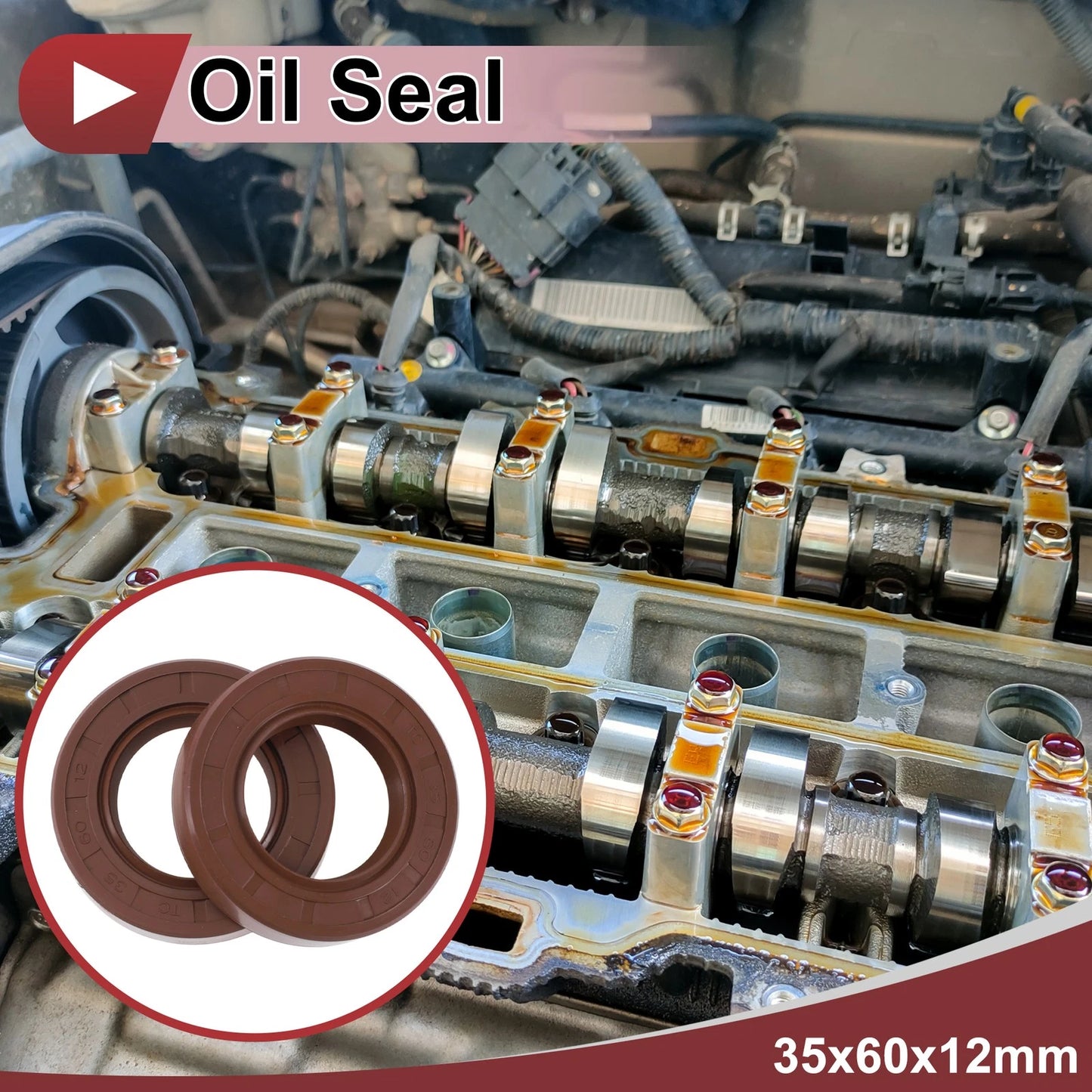 Oil Seal Rotary Shaft Seal FKM Rubber 35x60x12mm Brown 2 x