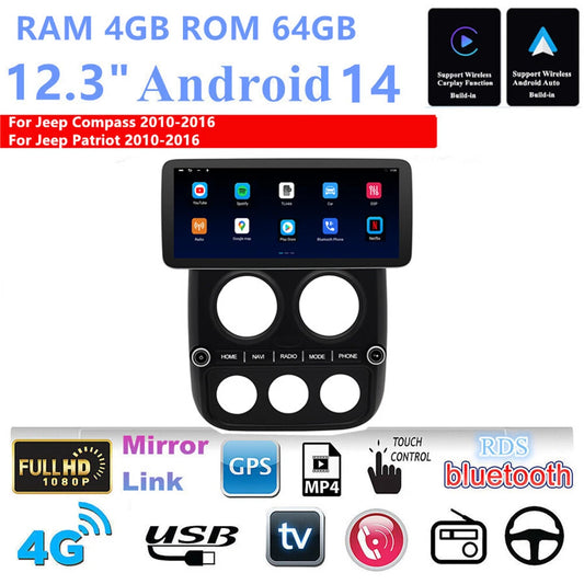12.3'' Carplay Stereo Radio Head Unit for Jeep Compass Patriot (2010-2016)