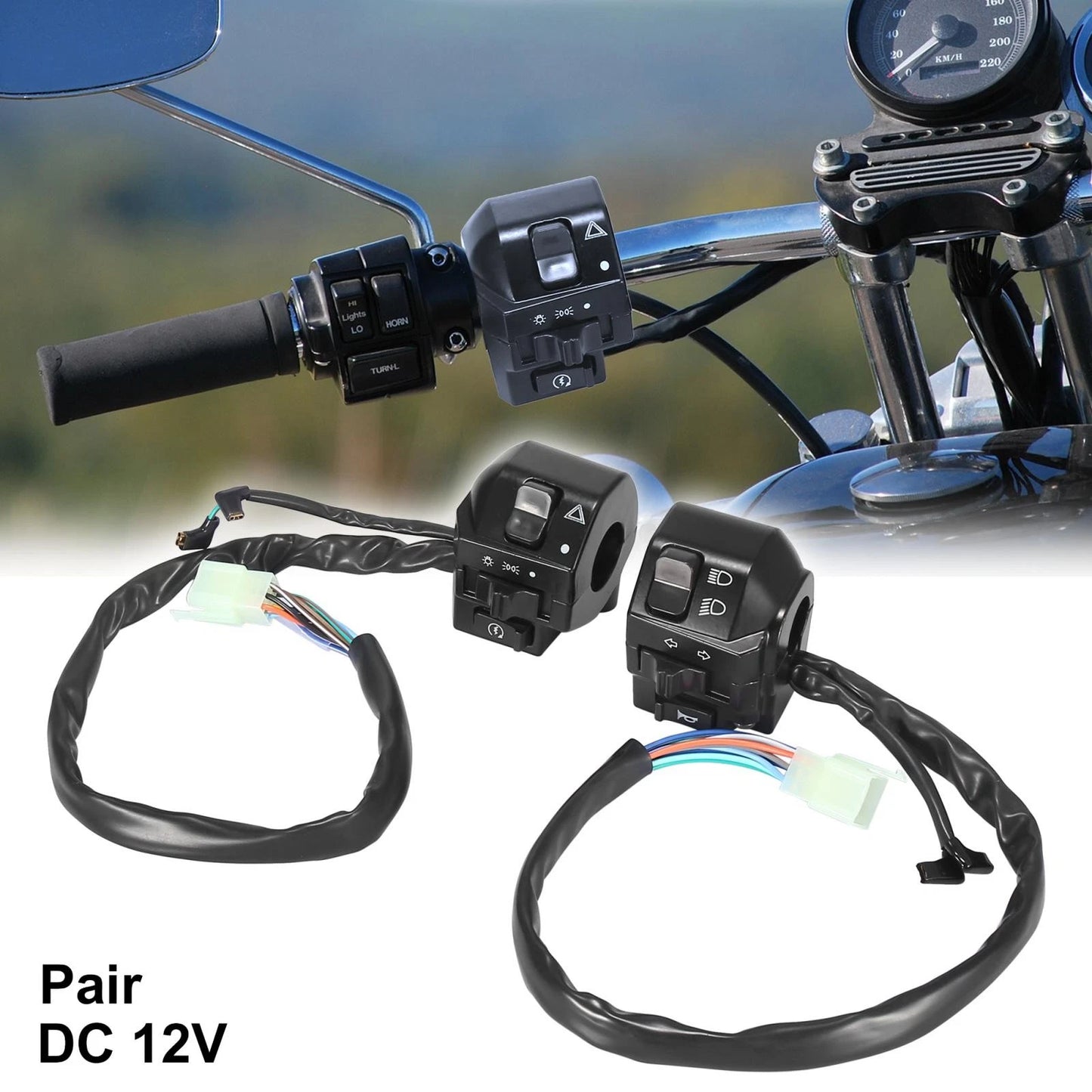 Pair 7/8" Handlebar Switch Turn Signal Headlight Control Buttons for Motorcycle