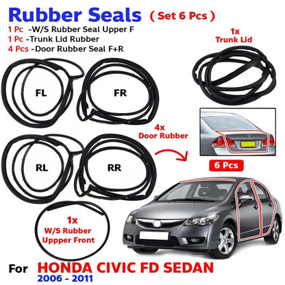 Windshield Weatherstrip Rubber Seal Set 5 Fits Honda Civic FD 4D Sedan 2006-11